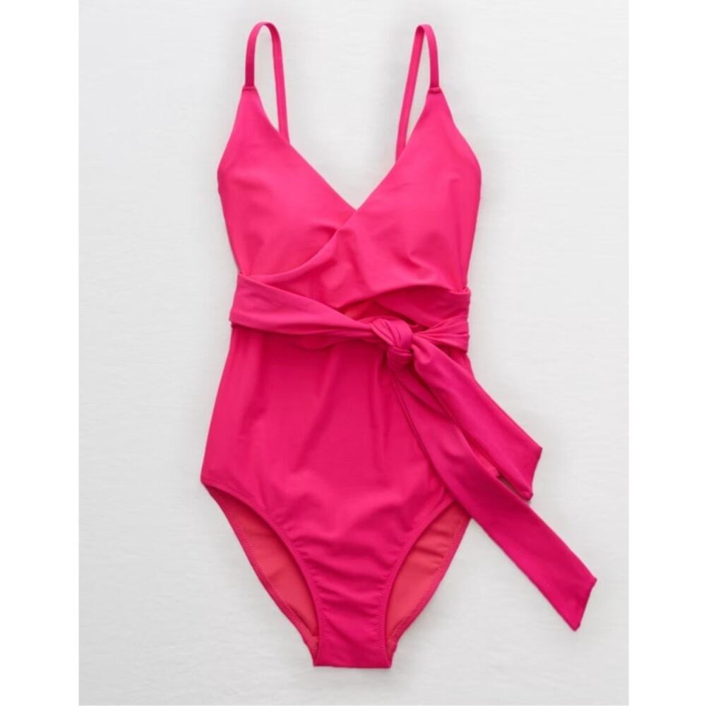 NWT Aerie Wrap One-Piece Swimsuit Size Medium Long Pink Beach Pool Summer